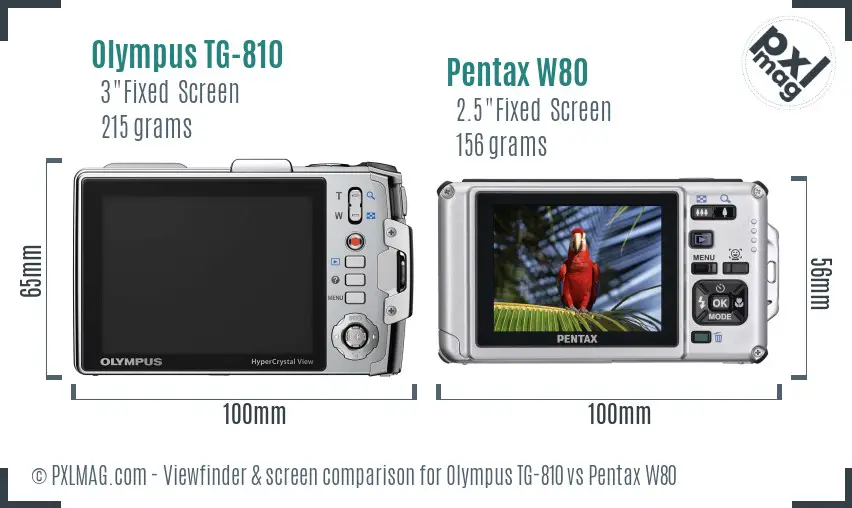 Olympus TG-810 vs Pentax W80 Screen and Viewfinder comparison