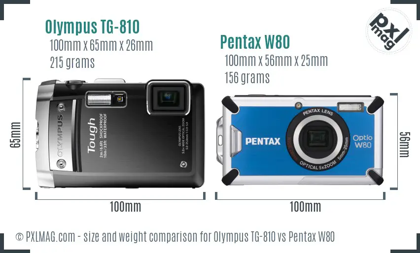 Olympus TG-810 vs Pentax W80 size comparison