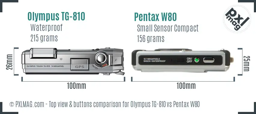 Olympus TG-810 vs Pentax W80 top view buttons comparison