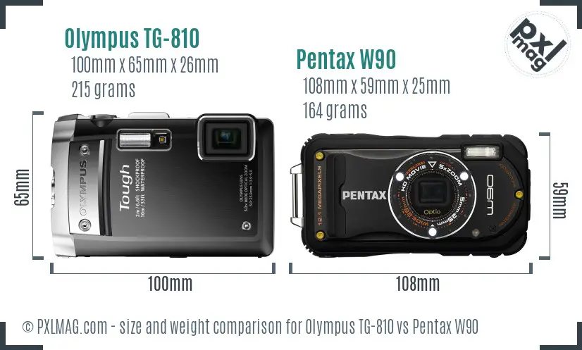 Olympus TG-810 vs Pentax W90 size comparison