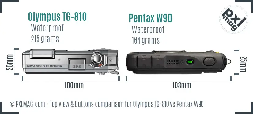 Olympus TG-810 vs Pentax W90 top view buttons comparison