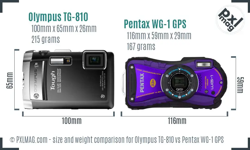 Olympus TG-810 vs Pentax WG-1 GPS size comparison Olympus TG-810 vs Pentax WG-1 GPS size comparison