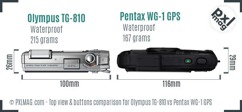 Olympus TG-810 vs Pentax WG-1 GPS top view buttons comparison Olympus TG-810 vs Pentax WG-1 GPS top view buttons comparison