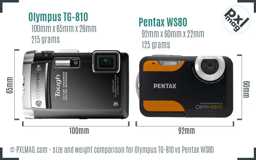 Olympus TG-810 vs Pentax WS80 size comparison