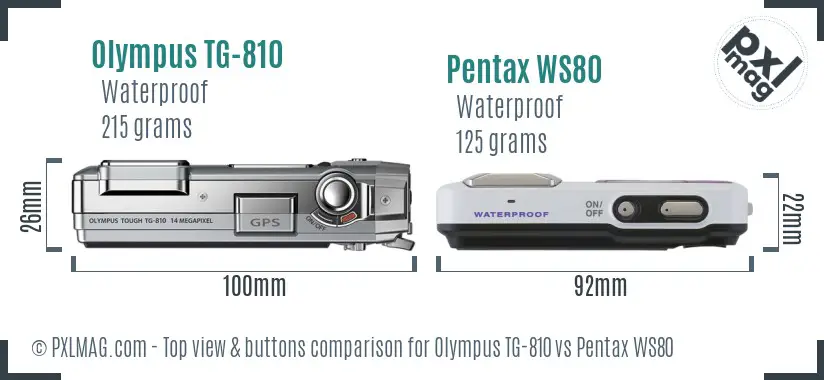 Olympus TG-810 vs Pentax WS80 top view buttons comparison
