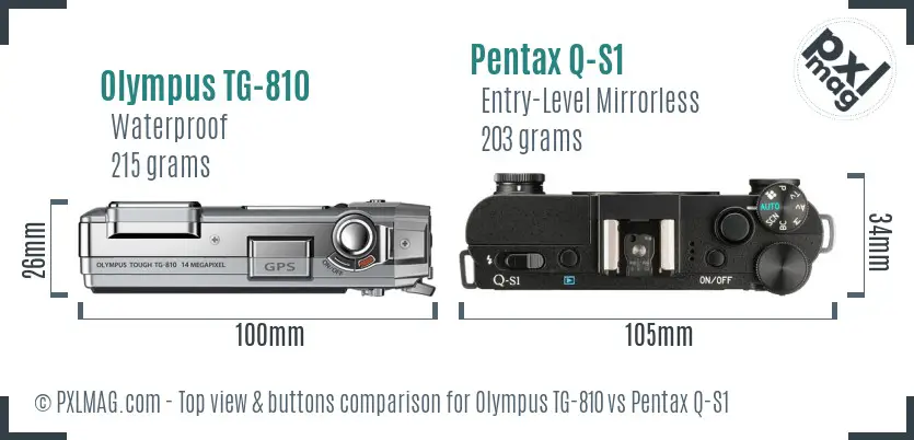 Olympus TG-810 vs Pentax Q-S1 top view buttons comparison