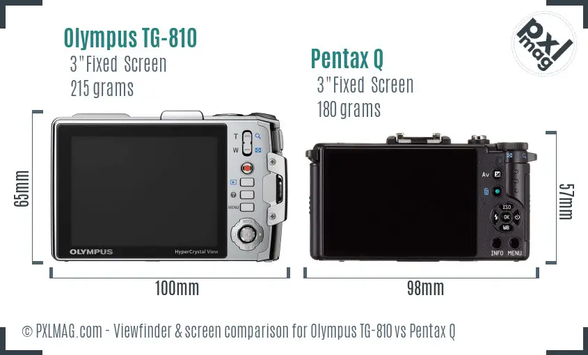 Olympus TG-810 vs Pentax Q Screen and Viewfinder comparison