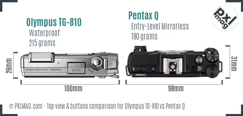 Olympus TG-810 vs Pentax Q top view buttons comparison