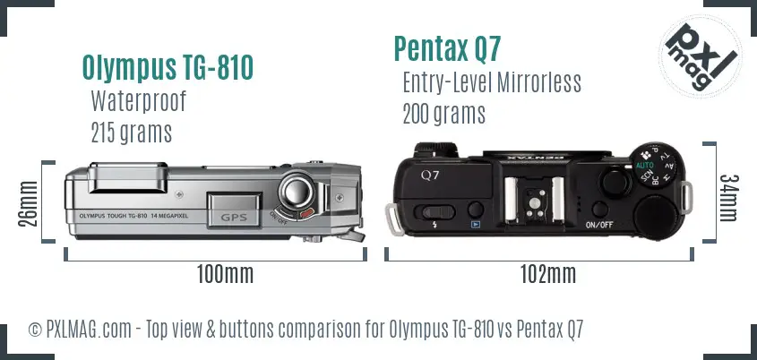 Olympus TG-810 vs Pentax Q7 top view buttons comparison