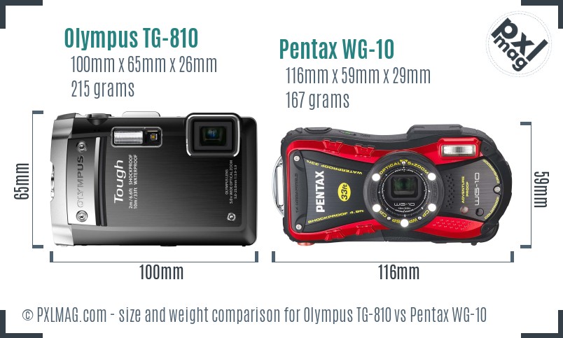 Olympus TG-810 vs Pentax WG-10 size comparison