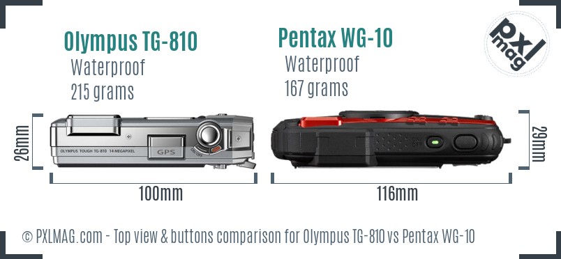 Olympus TG-810 vs Pentax WG-10 top view buttons comparison