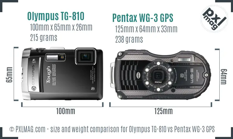 Olympus TG-810 vs Pentax WG-3 GPS size comparison