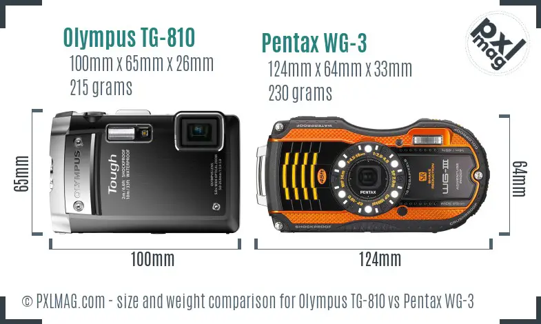 Olympus TG-810 vs Pentax WG-3 size comparison