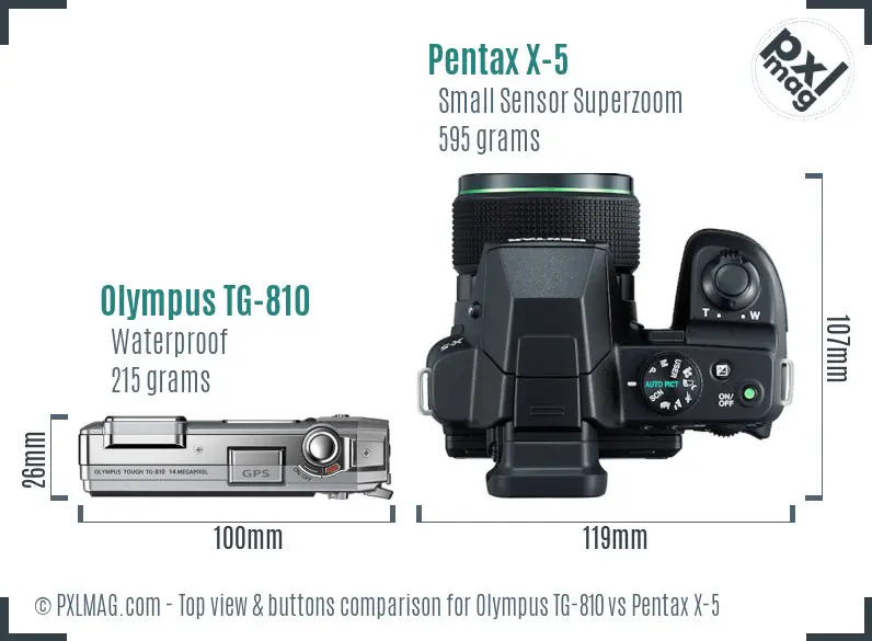 Olympus TG-810 vs Pentax X-5 top view buttons comparison
