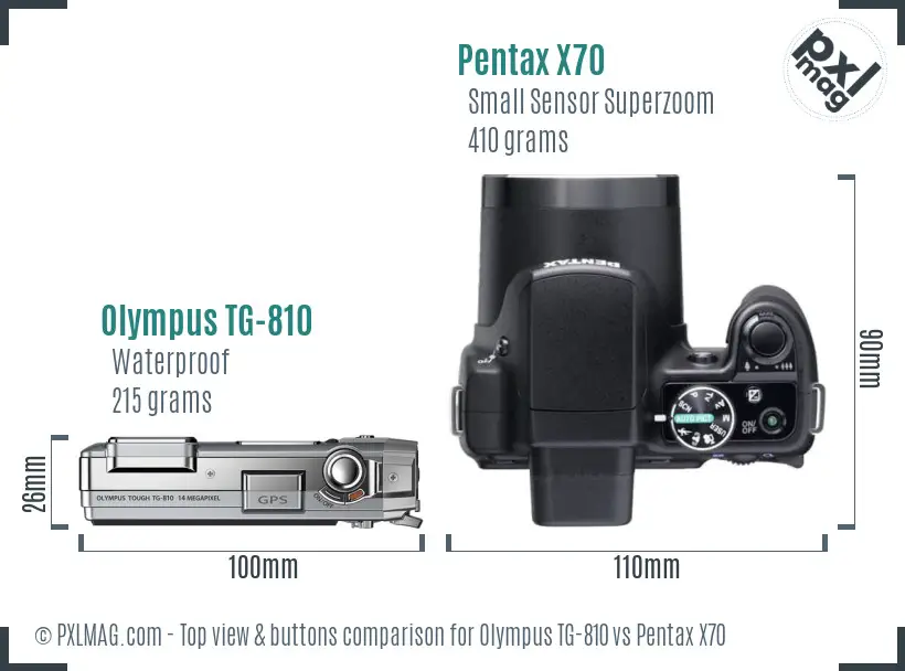 Olympus TG-810 vs Pentax X70 top view buttons comparison Olympus TG-810 vs Pentax X70 top view buttons comparison