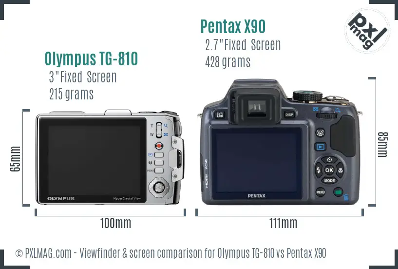 Olympus TG-810 vs Pentax X90 Screen and Viewfinder comparison