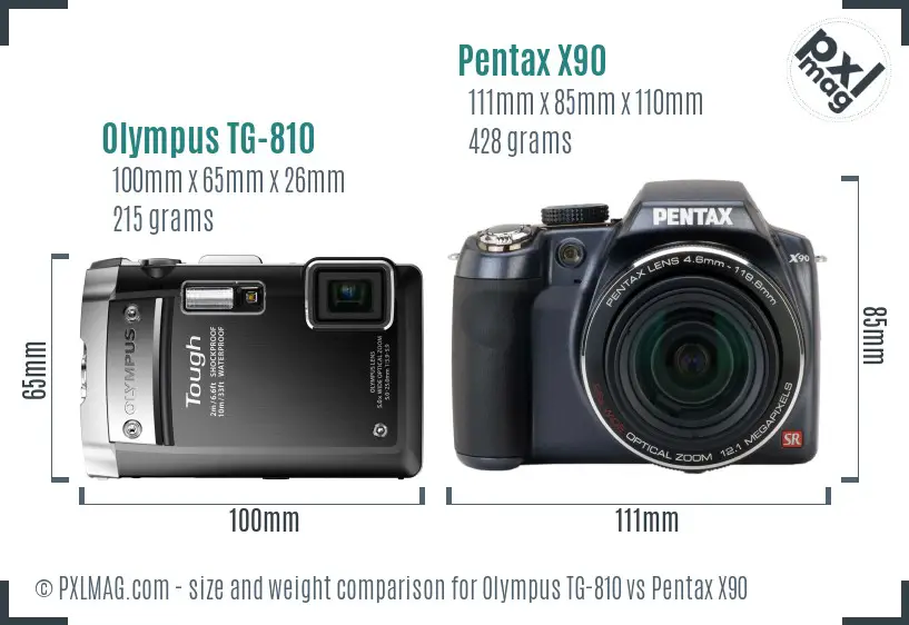 Olympus TG-810 vs Pentax X90 size comparison