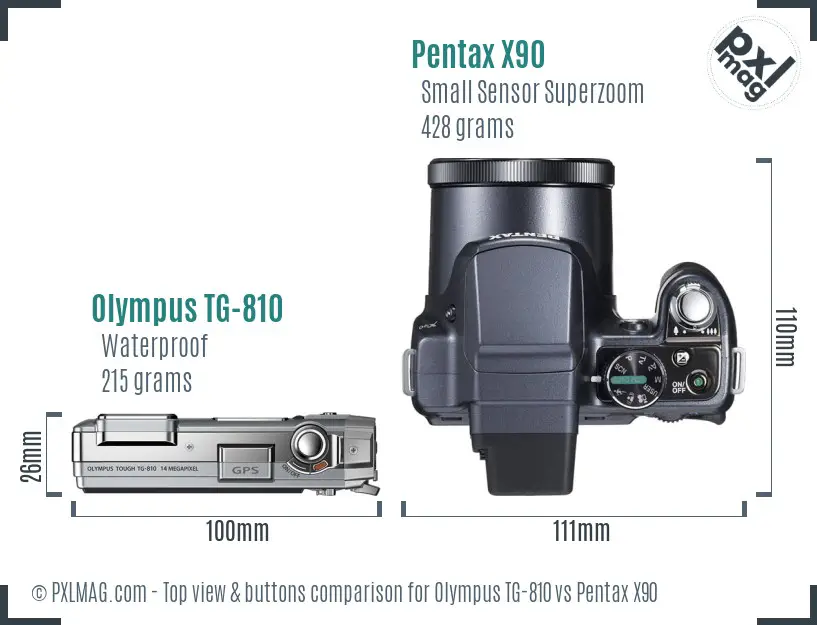 Olympus TG-810 vs Pentax X90 top view buttons comparison