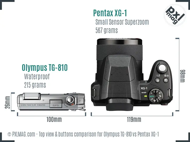Olympus TG-810 vs Pentax XG-1 top view buttons comparison Olympus TG-810 vs Pentax XG-1 top view buttons comparison