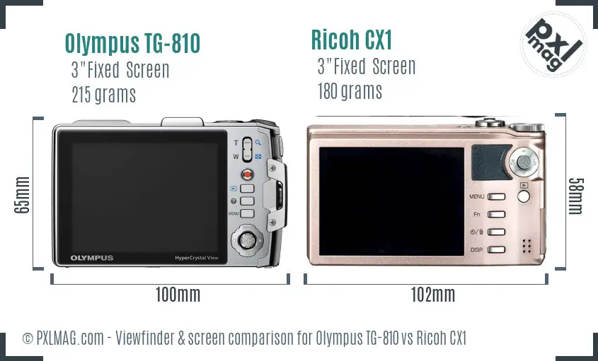 Olympus TG-810 vs Ricoh CX1 Screen and Viewfinder comparison