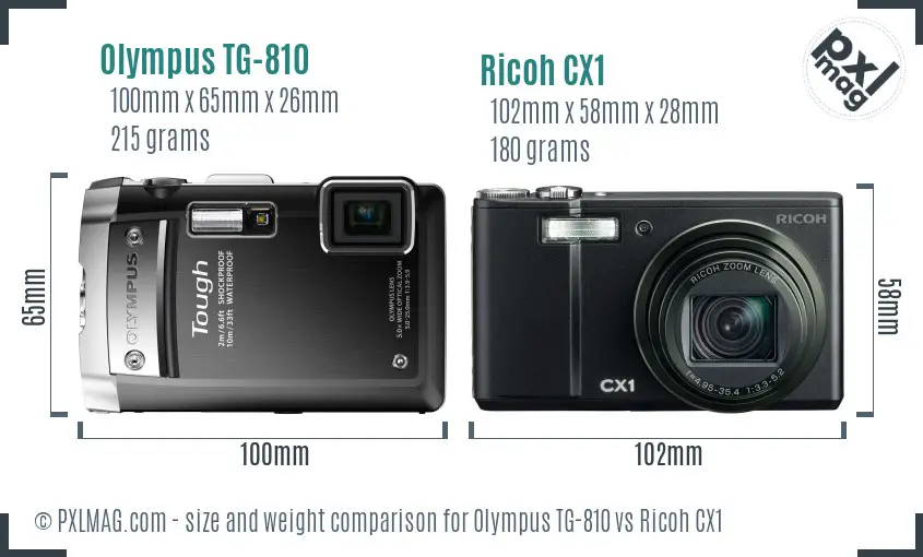 Olympus TG-810 vs Ricoh CX1 size comparison