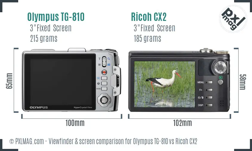 Olympus TG-810 vs Ricoh CX2 Screen and Viewfinder comparison