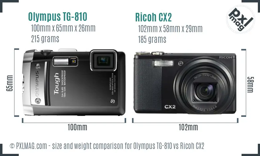 Olympus TG-810 vs Ricoh CX2 size comparison