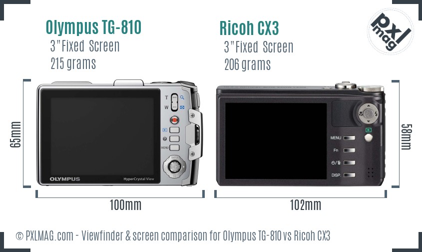 Olympus TG-810 vs Ricoh CX3 Screen and Viewfinder comparison