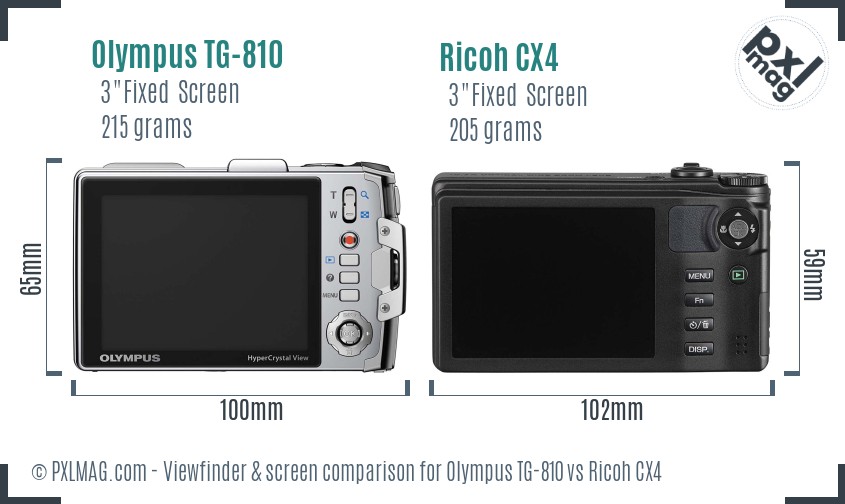 Olympus TG-810 vs Ricoh CX4 Screen and Viewfinder comparison