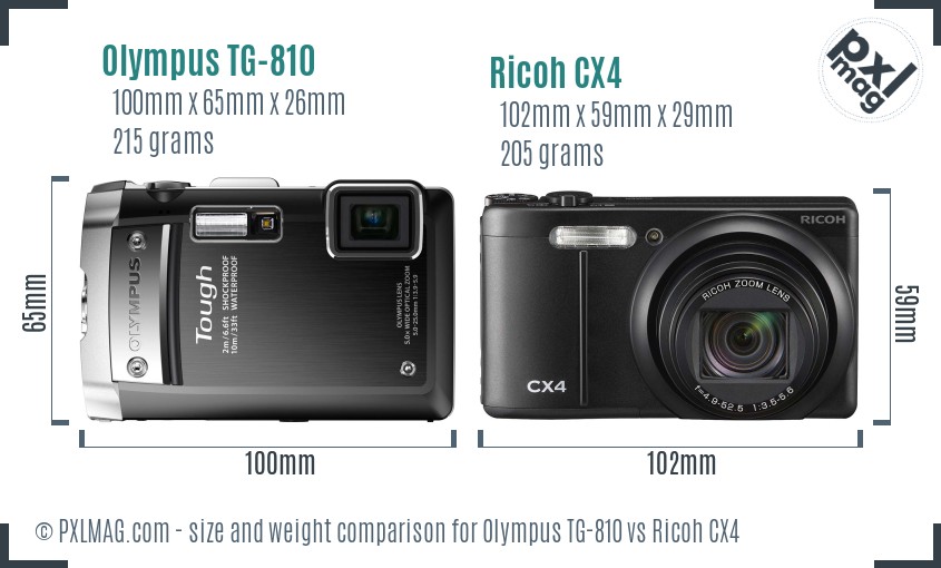 Olympus TG-810 vs Ricoh CX4 size comparison