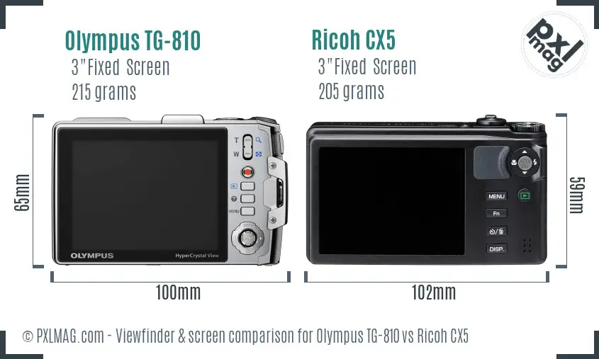 Olympus TG-810 vs Ricoh CX5 Screen and Viewfinder comparison