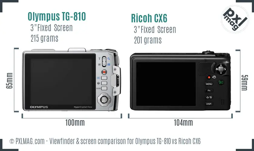 Olympus TG-810 vs Ricoh CX6 Screen and Viewfinder comparison