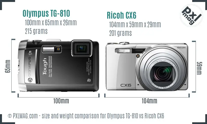 Olympus TG-810 vs Ricoh CX6 size comparison