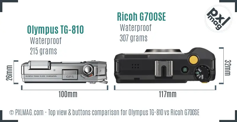 Olympus TG-810 vs Ricoh G700SE top view buttons comparison