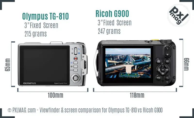 Olympus TG-810 vs Ricoh G900 Screen and Viewfinder comparison