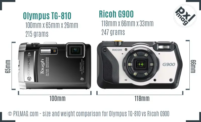 Olympus TG-810 vs Ricoh G900 size comparison