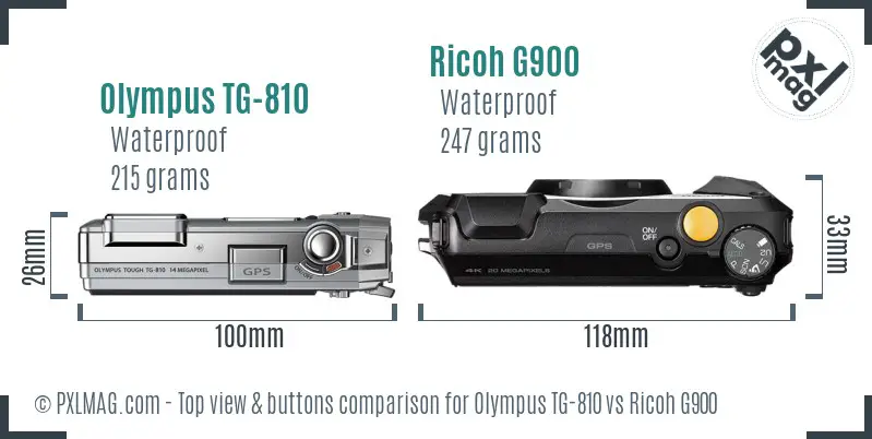 Olympus TG-810 vs Ricoh G900 top view buttons comparison