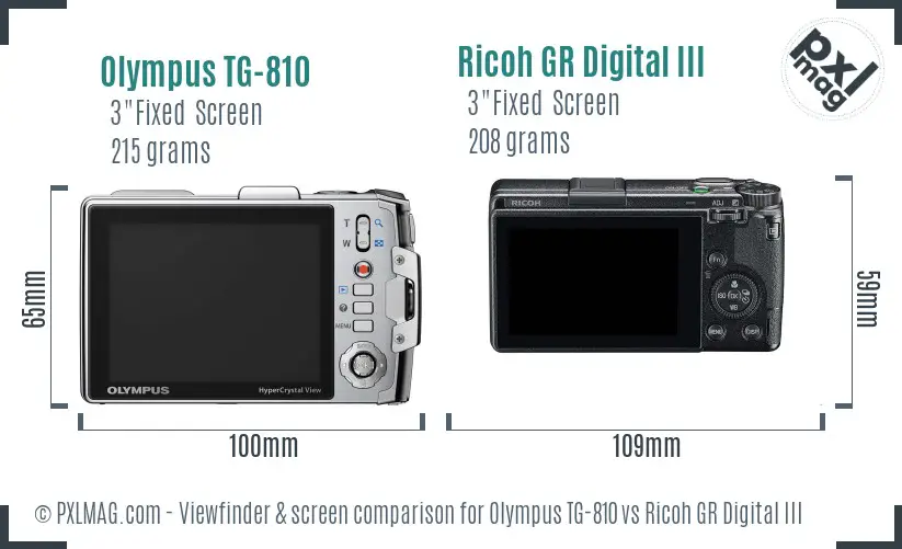 Olympus TG-810 vs Ricoh GR Digital III Screen and Viewfinder comparison