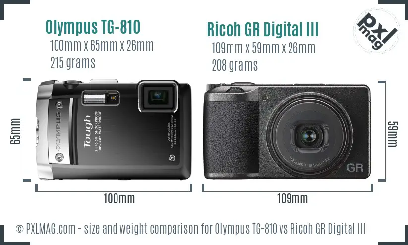 Olympus TG-810 vs Ricoh GR Digital III size comparison