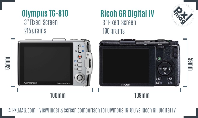 Olympus TG-810 vs Ricoh GR Digital IV Screen and Viewfinder comparison