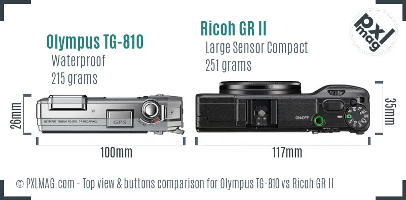 Olympus TG-810 vs Ricoh GR II top view buttons comparison