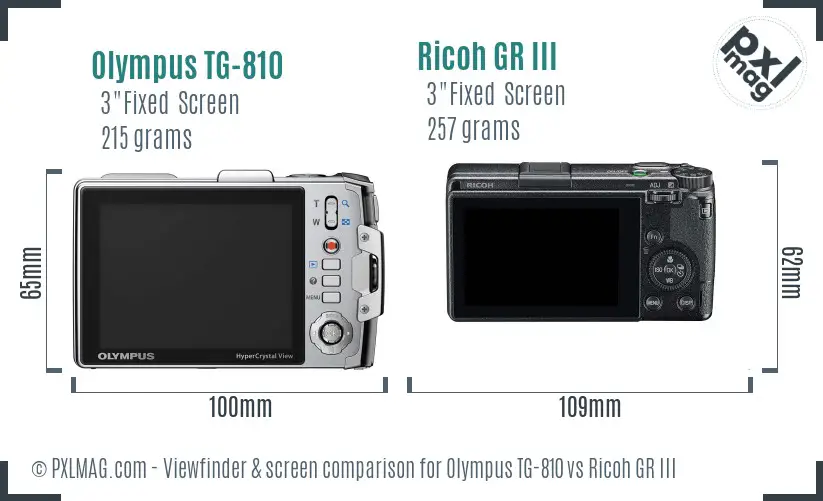 Olympus TG-810 vs Ricoh GR III Screen and Viewfinder comparison Olympus TG-810 vs Ricoh GR III Screen and Viewfinder comparison