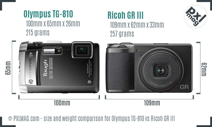 Olympus TG-810 vs Ricoh GR III size comparison Olympus TG-810 vs Ricoh GR III size comparison