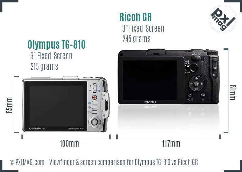 Olympus TG-810 vs Ricoh GR Screen and Viewfinder comparison