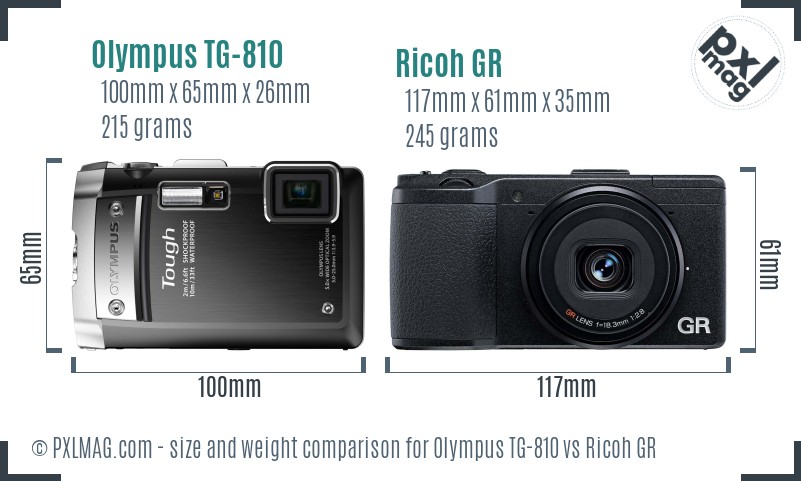 Olympus TG-810 vs Ricoh GR size comparison