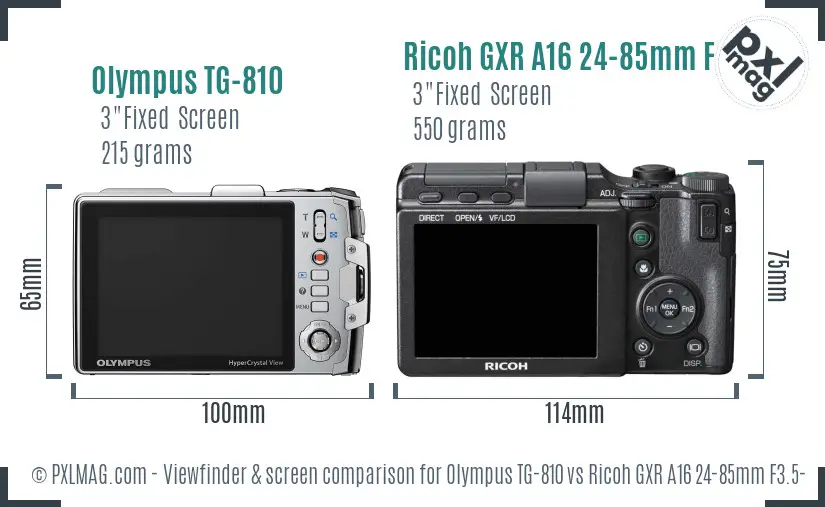 Olympus TG-810 vs Ricoh GXR A16 24-85mm F3.5-5.5 Screen and Viewfinder comparison Olympus TG-810 vs Ricoh GXR A16 24-85mm F3.5-5.5 Screen and Viewfinder comparison