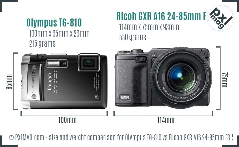 Olympus TG-810 vs Ricoh GXR A16 24-85mm F3.5-5.5 size comparison Olympus TG-810 vs Ricoh GXR A16 24-85mm F3.5-5.5 size comparison