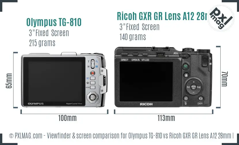 Olympus TG-810 vs Ricoh GXR GR Lens A12 28mm F2.5 Screen and Viewfinder comparison Olympus TG-810 vs Ricoh GXR GR Lens A12 28mm F2.5 Screen and Viewfinder comparison