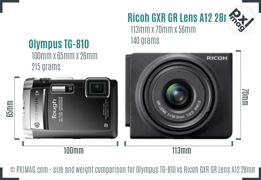 Olympus TG-810 vs Ricoh GXR GR Lens A12 28mm F2.5 size comparison Olympus TG-810 vs Ricoh GXR GR Lens A12 28mm F2.5 size comparison