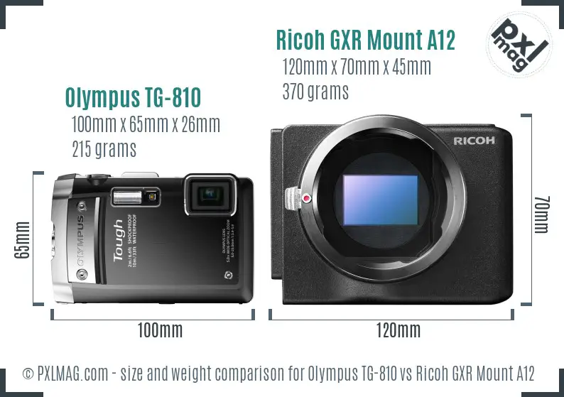 Olympus TG-810 vs Ricoh GXR Mount A12 size comparison Olympus TG-810 vs Ricoh GXR Mount A12 size comparison